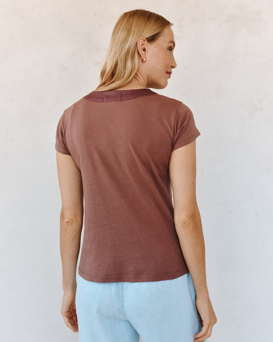 Bella Dahl Mixed V Neck Tee - Mocha Cloud View 2