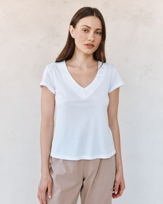 Bella Dahl Mixed V Neck Tee - White