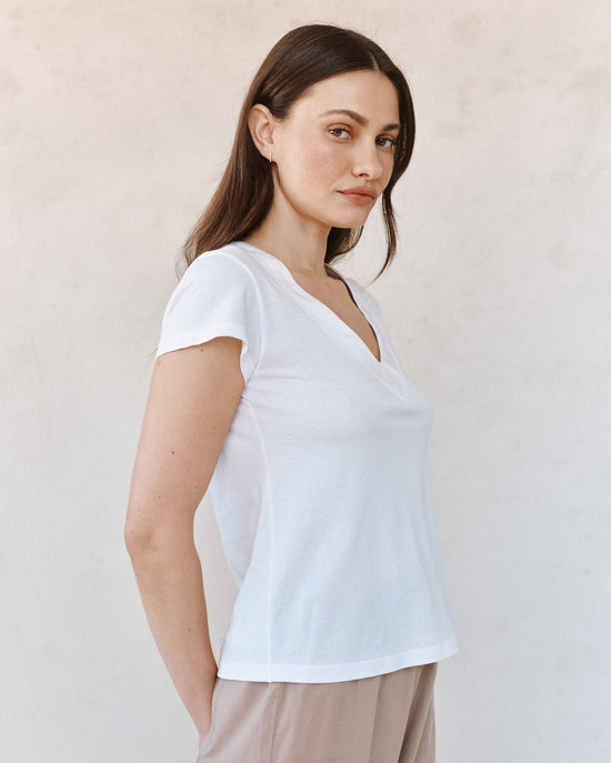 Bella Dahl Mixed V Neck Tee - White View 2