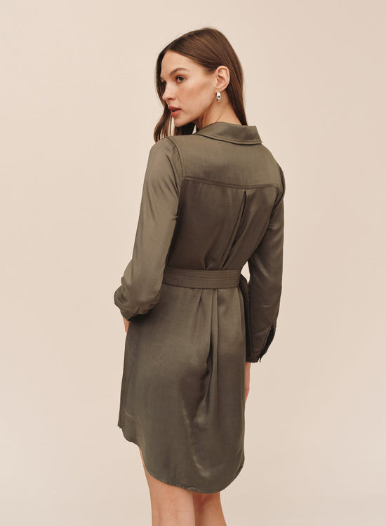 Bella Dahl Multi Stitch Belted Mini Dress  - Army Olive View 2