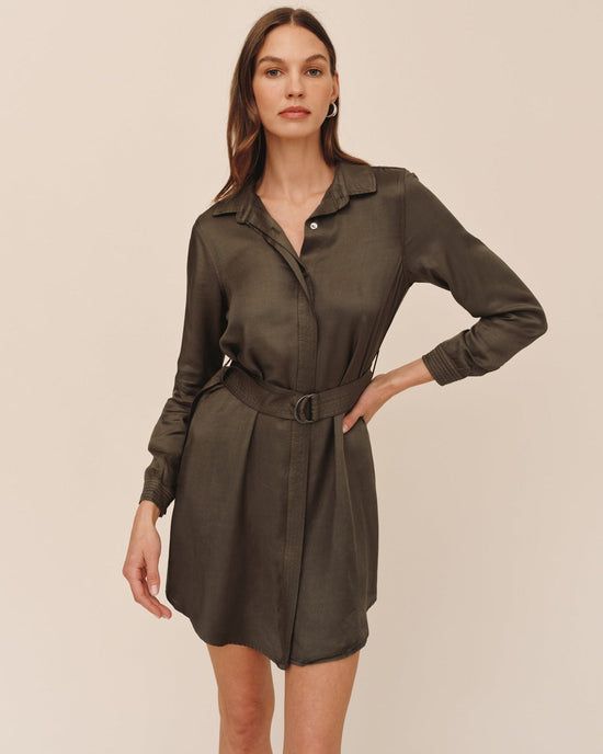 Bella Dahl Multi Stitch Belted Mini Dress  - Army Olive