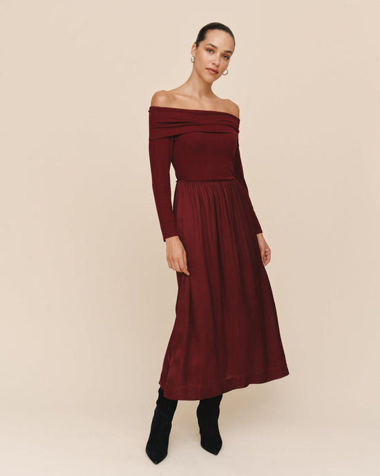 Bella Dahl Off Shoulder Dress - Cabernet Red View 2
