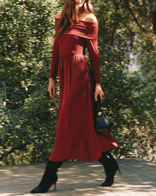 Bella Dahl Off Shoulder Dress - Cabernet Red