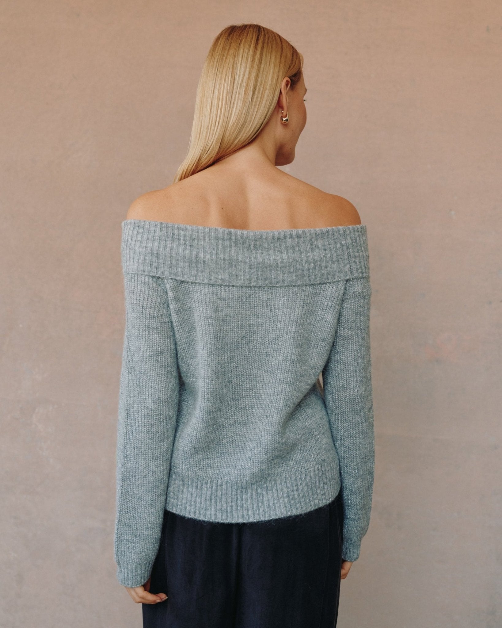 Off Shoulder Sweater - Heather Grey Shimmer - Bella Dahl