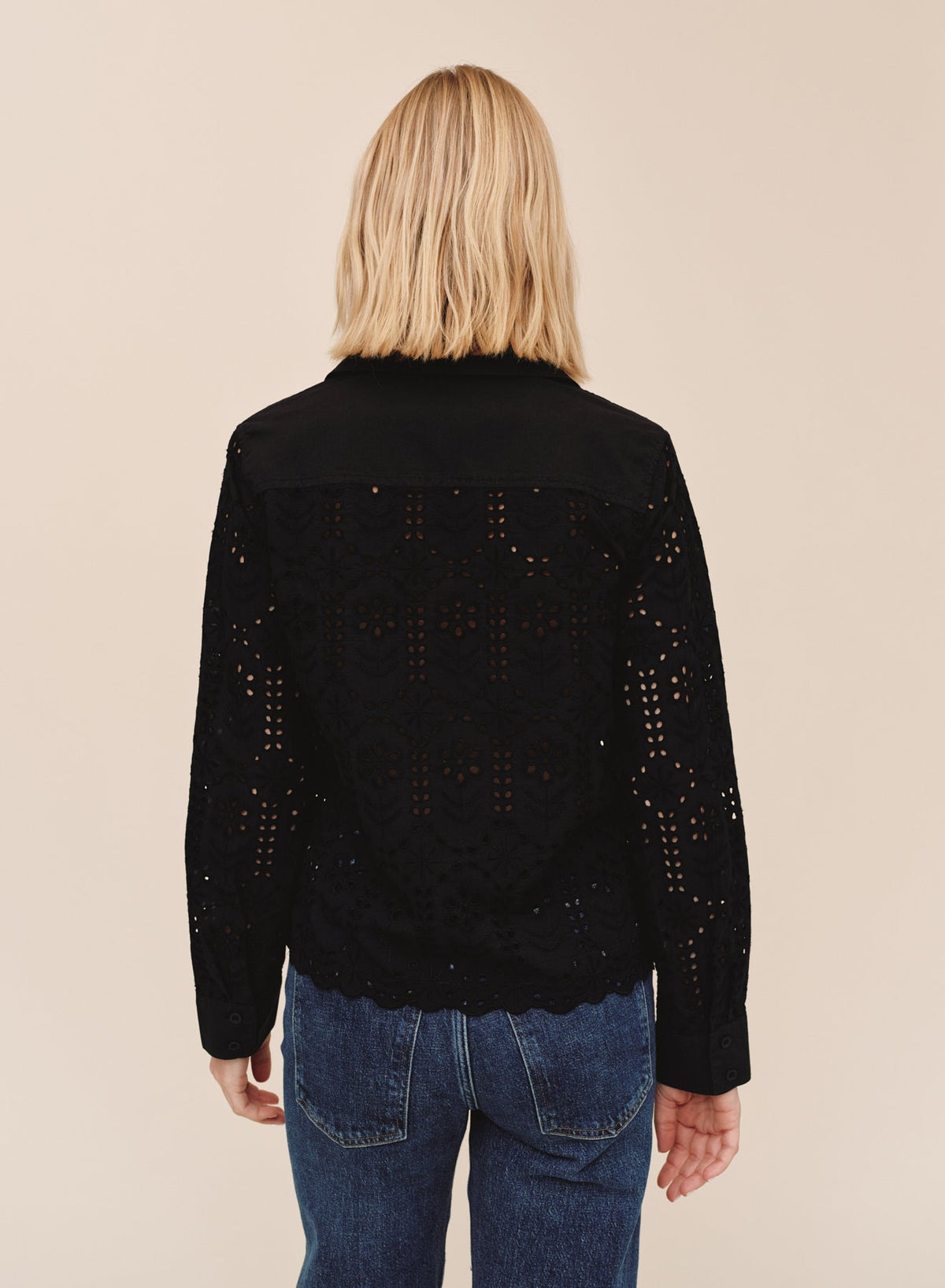 Bella DahlOpen Embroidery Contrast Shirt - BlackTops