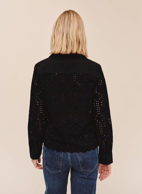 Bella Dahl Open Embroidery Contrast Shirt - Black View 2