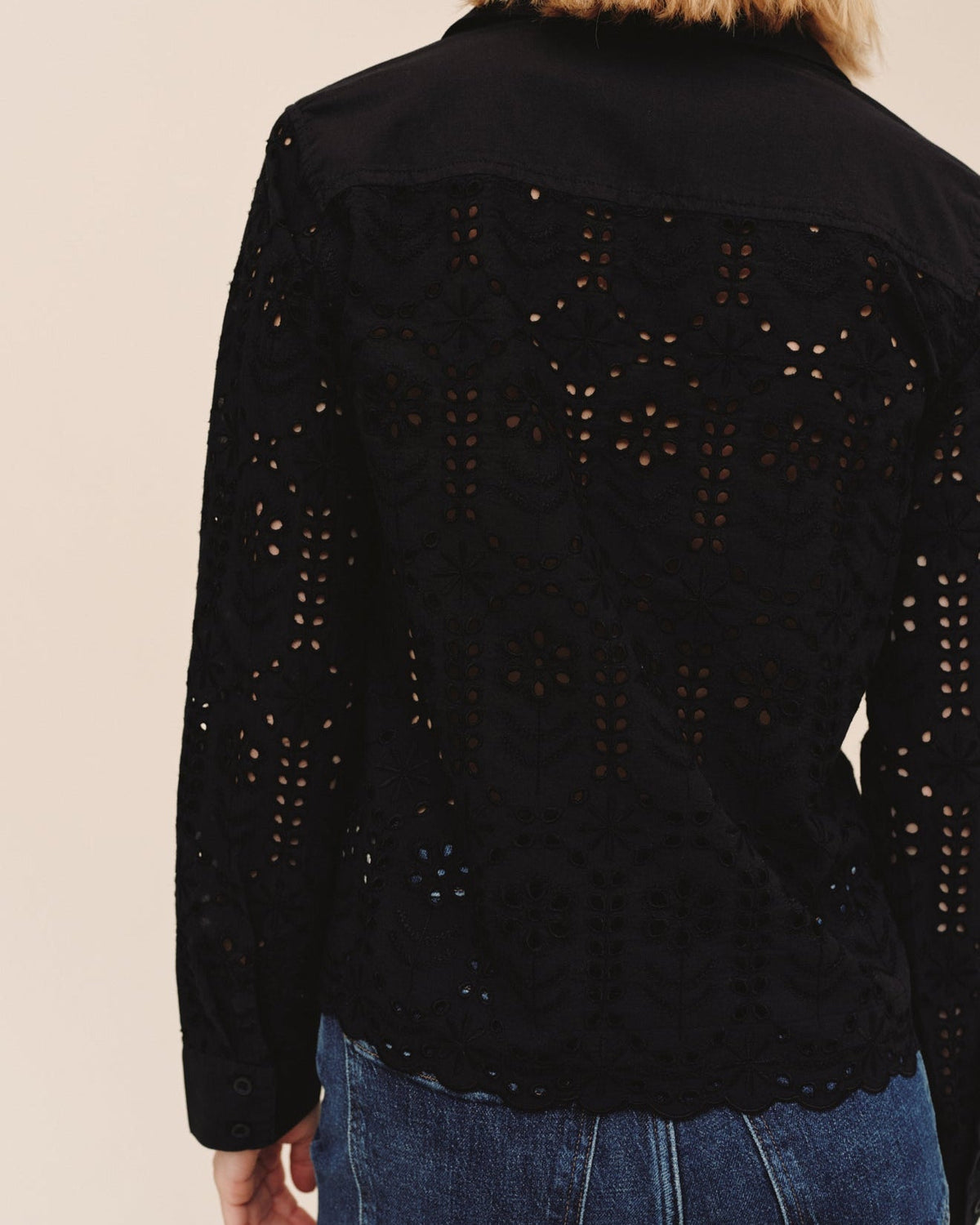Bella DahlOpen Embroidery Contrast Shirt - BlackTops