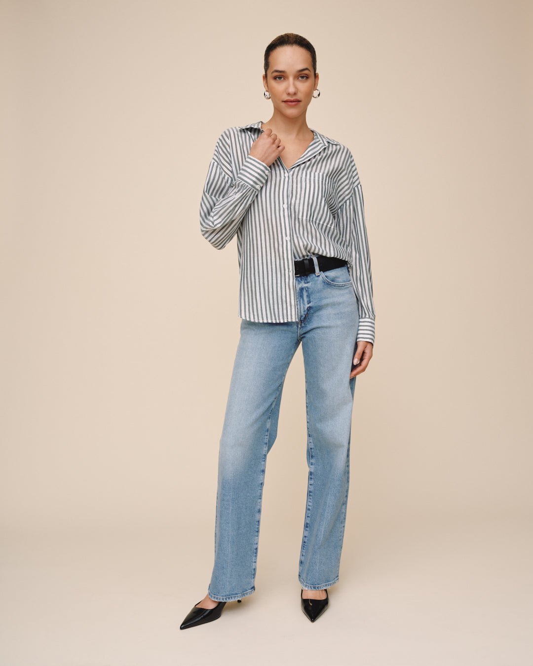 Bella DahlOversize Pocket Shirt - Shimmer OliveTops