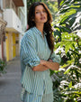 Bella DahlOversized Button Down - Emerald Surf StripeTops