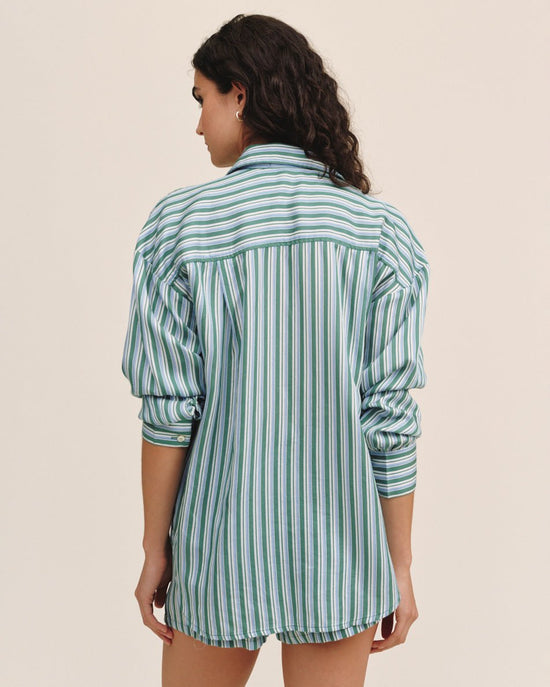 Bella Dahl Oversized Button Down - Emerald Surf Stripe View 2