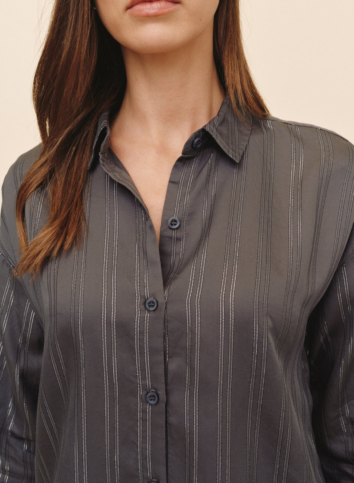 Bella DahlOversized Button Down - Smoke Lurex StripeTops
