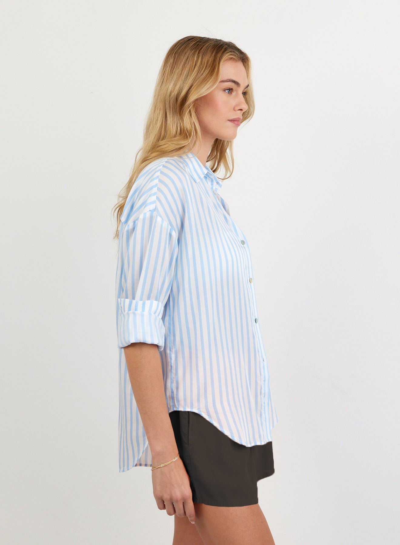 Bella DahlOversized Button Down - Tidal Blue StripeTops