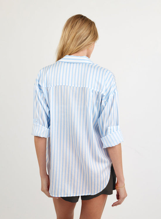 Bella Dahl Oversized Button Down - Tidal Blue Stripe View 2