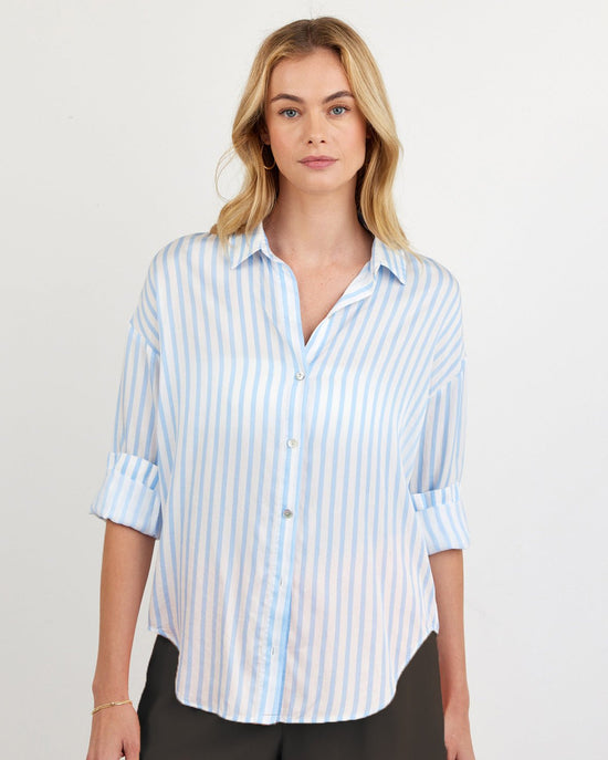 Bella Dahl Oversized Button Down - Tidal Blue Stripe View 2
