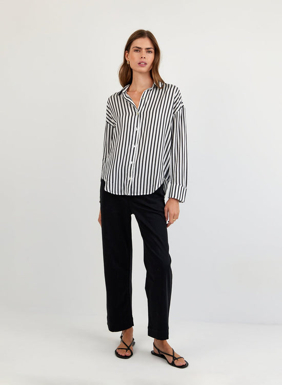 Bella Dahl Oversized Button Down - Vintage Black Stripe View 2