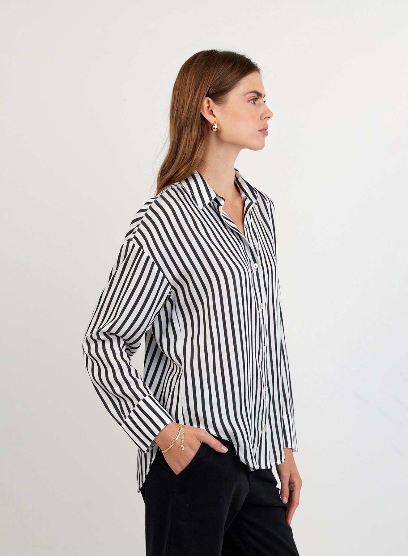 Bella DahlOversized Button Down - Vintage Black StripeTops