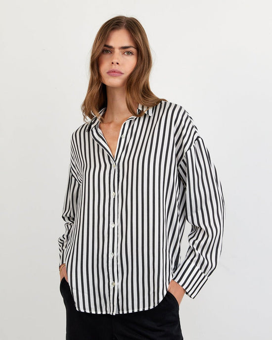 Bella Dahl Oversized Button Down - Vintage Black Stripe