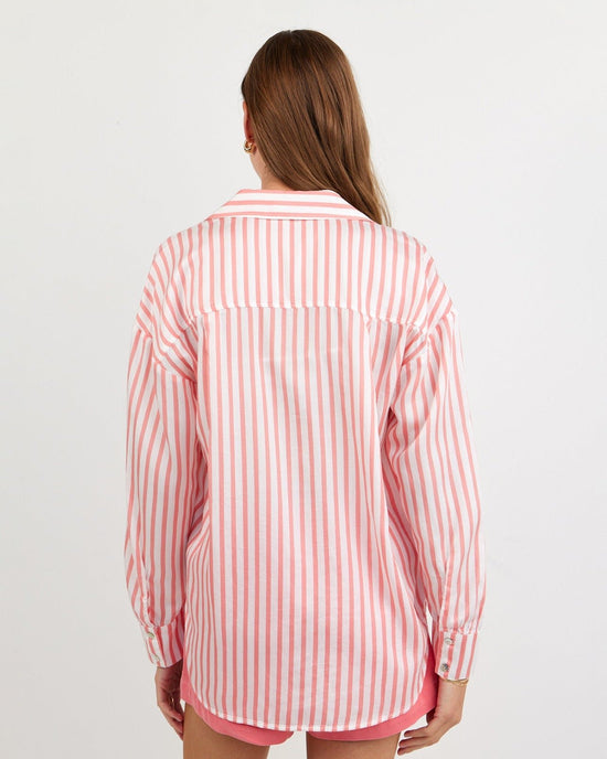Bella Dahl Oversized Button Down - Wild Coral Stripe View 2