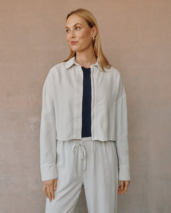 Bella Dahl Oversized Cropped Shacket - Ivory Smoke View 2