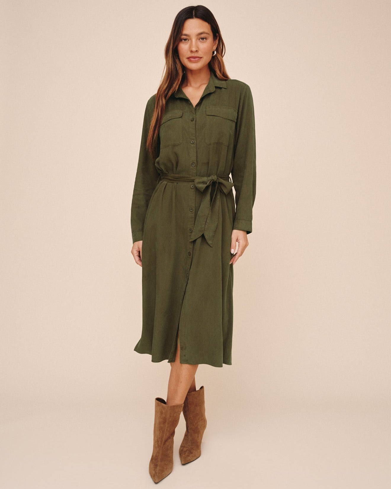 Bella DahlPatch Pocket Maxi Shirt Dress - Olive NightDresses