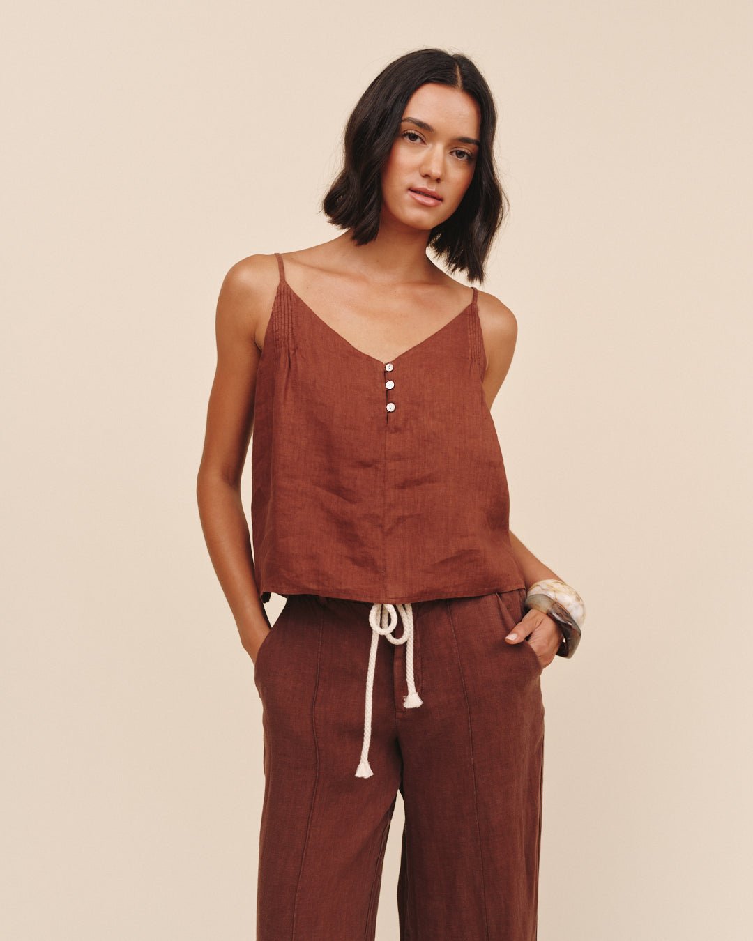 Bella DahlPintuck Camisole - Sea Glass BrownTops