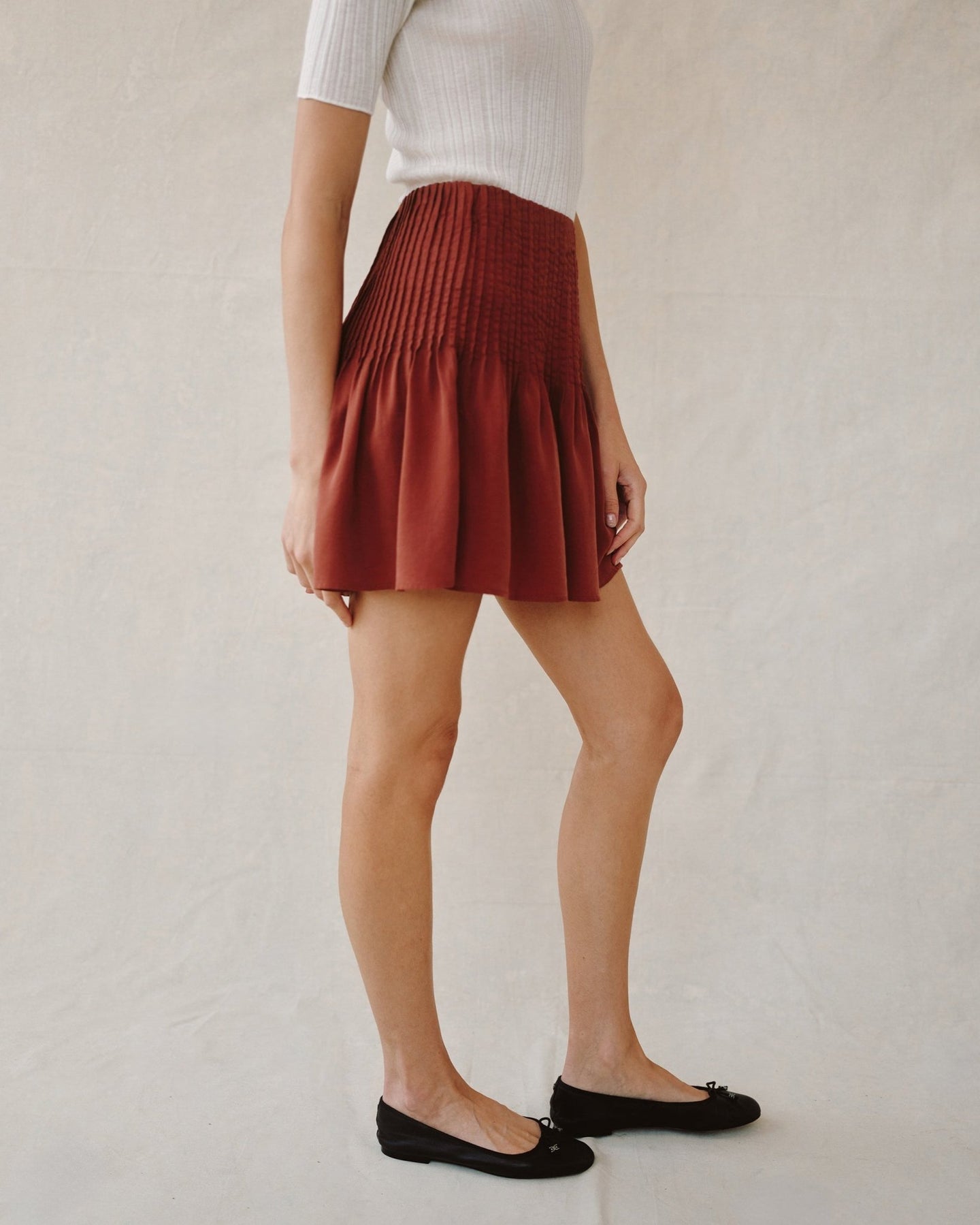 Bella DahlPintuck Mini Skirt - Harvest RedSkirts