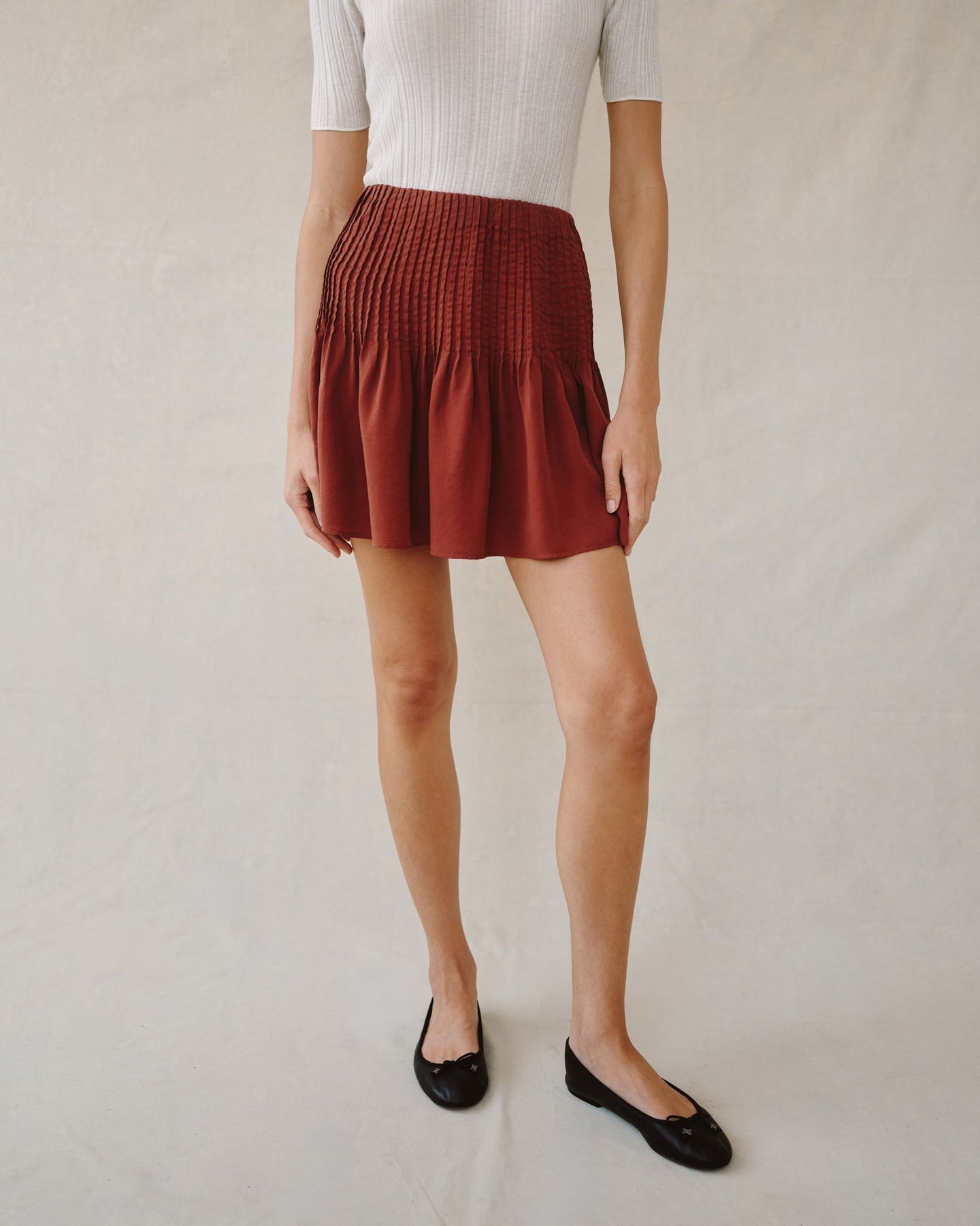 Bella DahlPintuck Mini Skirt - Harvest RedSkirts