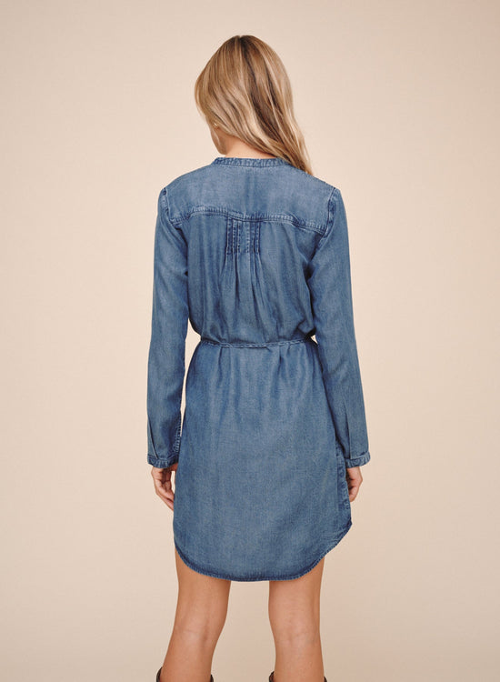 Bella Dahl Pintuck Shirt Tail Dress - Shadow Blue Wash View 2
