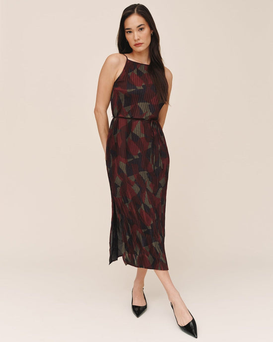Bella Dahl Pleated Midi Dress With Side Slits - Abstact Camo Print