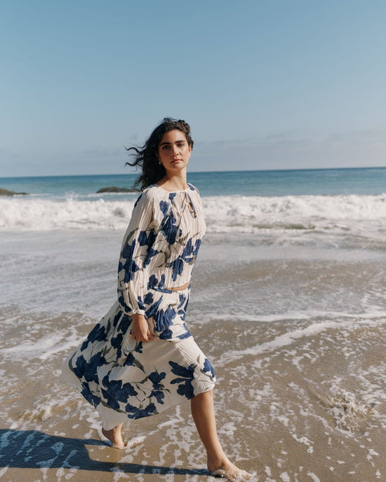 Bella Dahl Pleated  Skirt - Indigo Iris Print