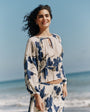 Bella DahlPleated Tie Front Top - Indigo Iris PrintTops