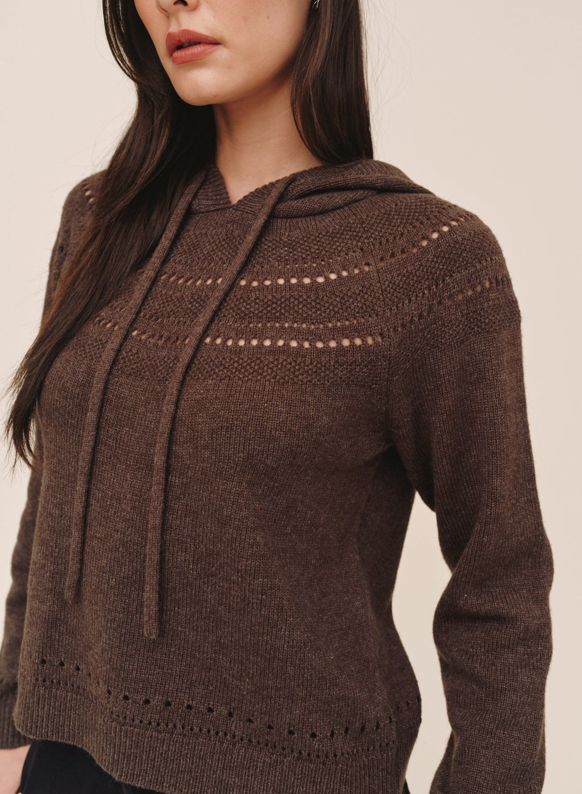 Bella DahlPointelle Fairlsle Hoodie - Heather MochaSweaters