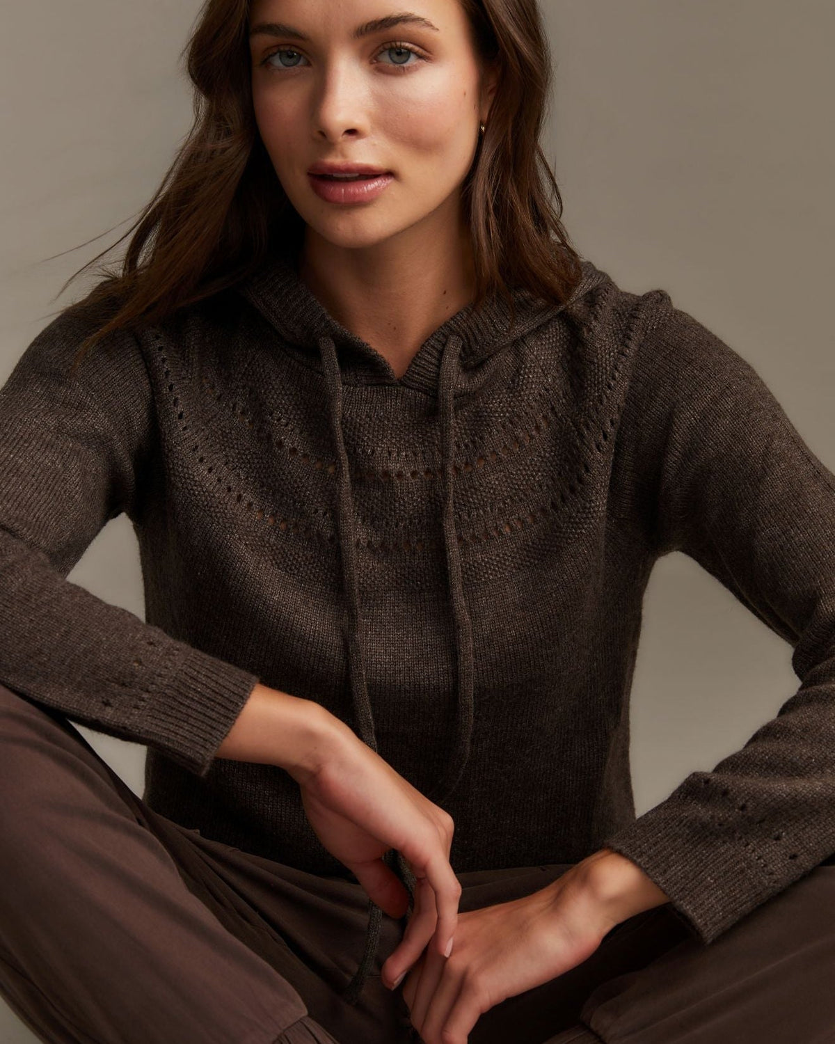 Bella DahlPointelle Fairlsle Hoodie - Heather MochaSweaters