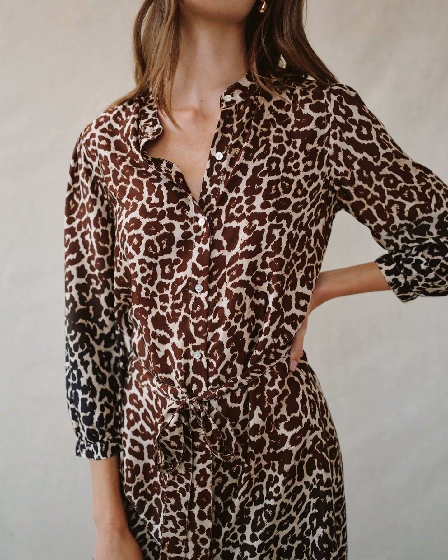 Bella DahlPuff Sleeve Belted Shirt Dress - Ombre Leopard PrintDresses
