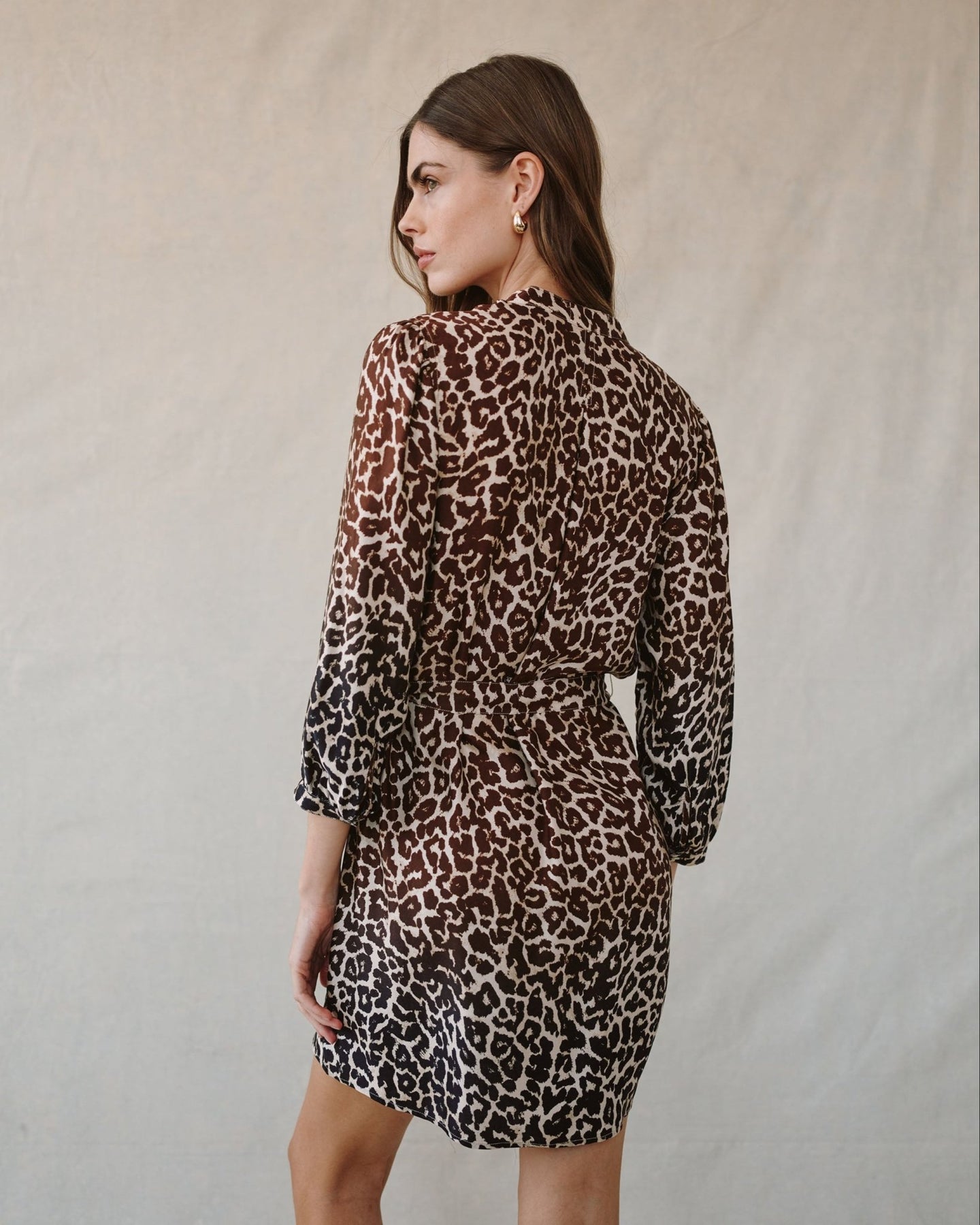 Bella DahlPuff Sleeve Belted Shirt Dress - Ombre Leopard PrintDresses