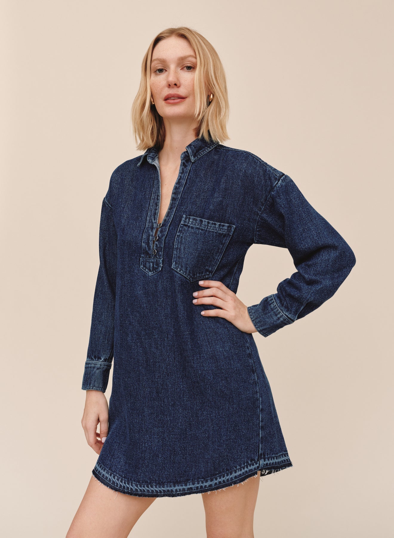 Bella DahlPullover Pocket Shirt Dress - Dark Rinse WashDresses