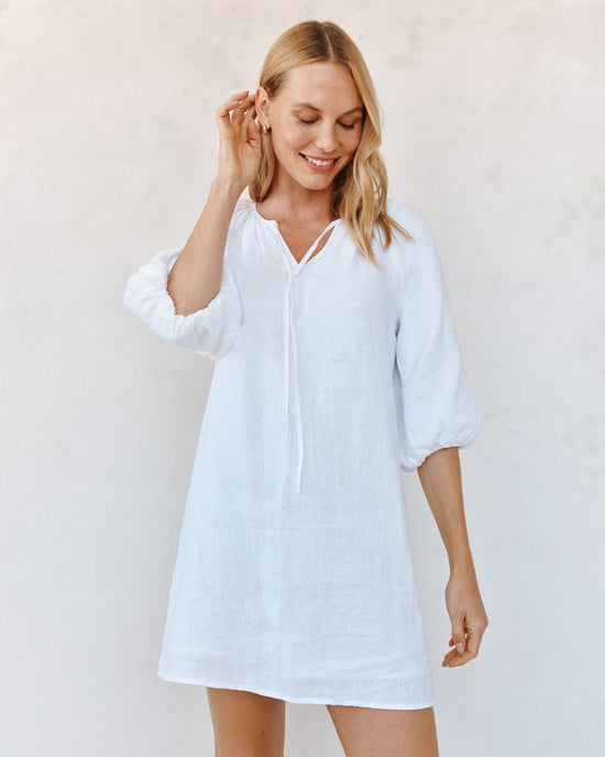 Bella Dahl Pullover Puff Sleeve Dress - White View 2