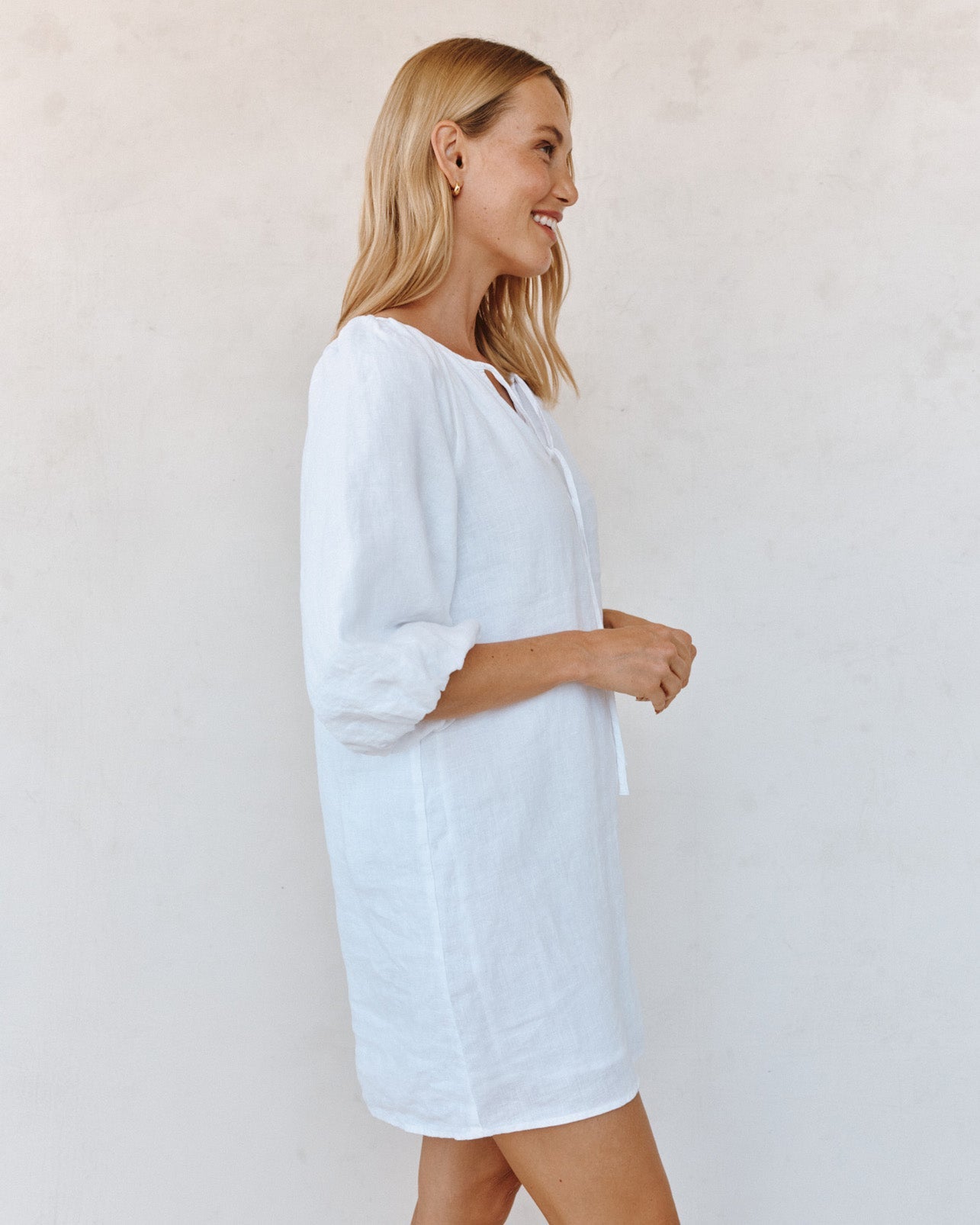 Pullover Puff Sleeve Dress | White | XS