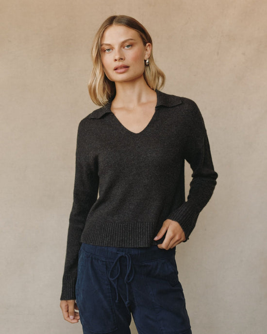 Bella Dahl Pullover Sweater With Collar - Heather Brown View 2