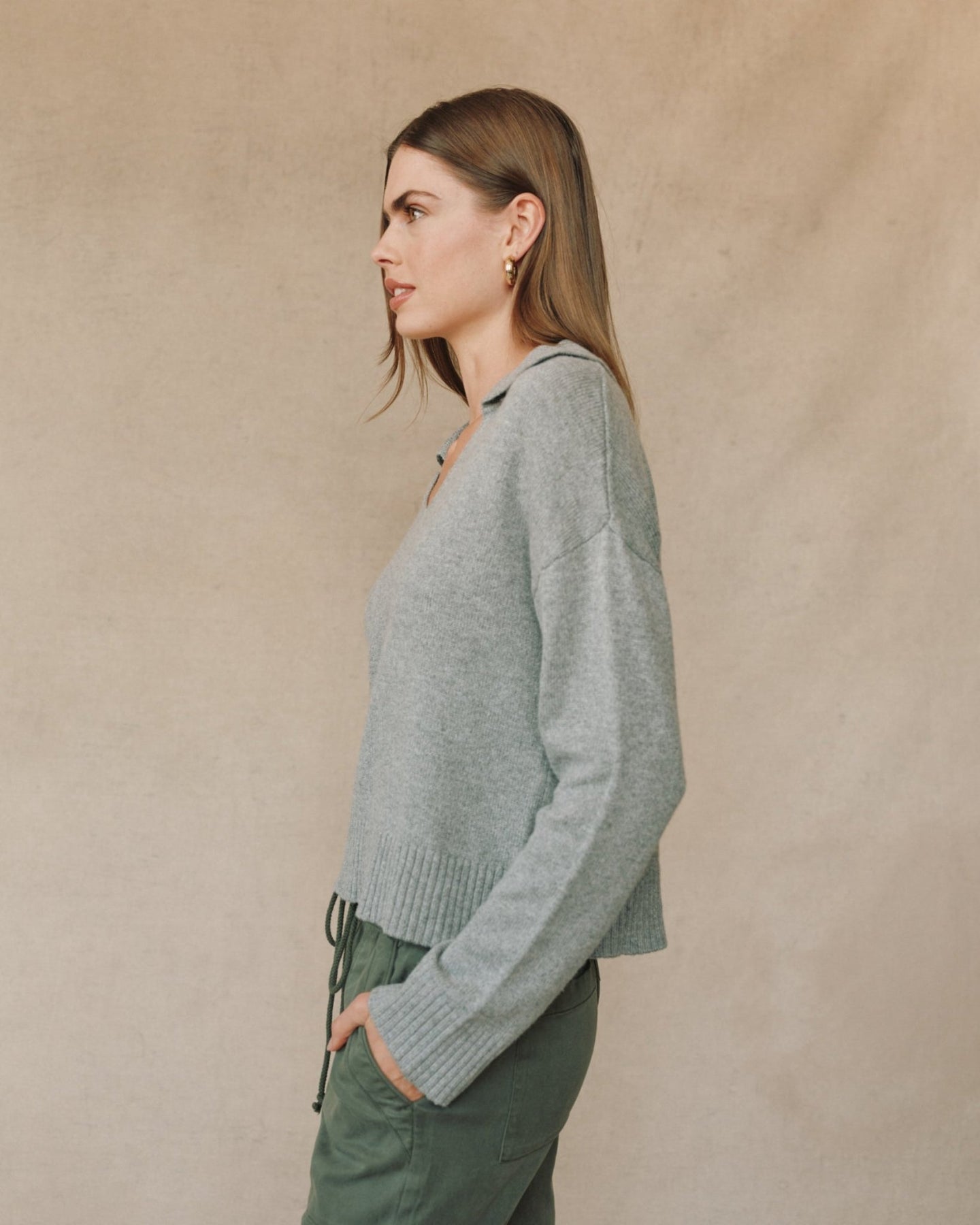 Bella DahlPullover Sweater With Collar - Heather GreySweaters