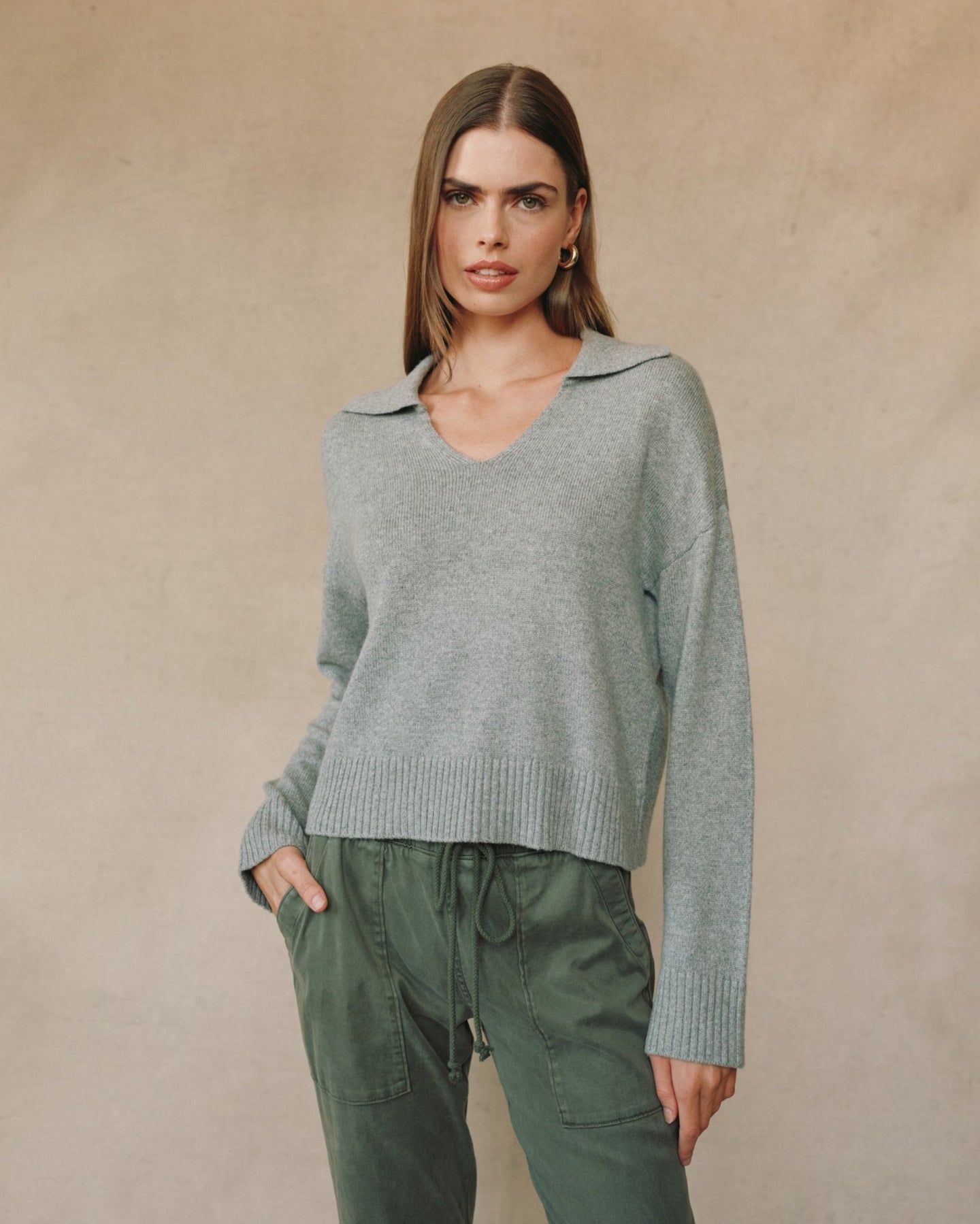 Bella DahlPullover Sweater With Collar - Heather GreySweaters