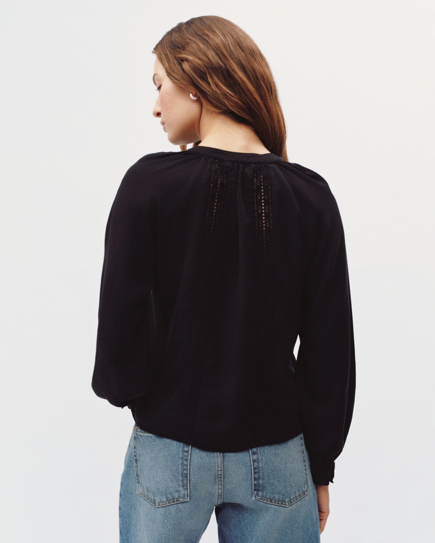 Bella DahlRaglan Sleeve Top With Lace Inset - BlackTops