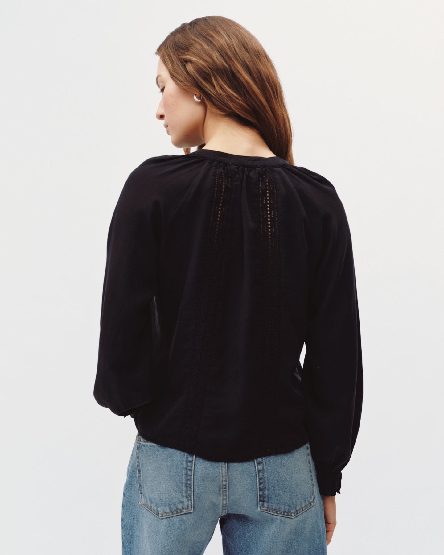 Bella DahlRaglan Sleeve Top With Lace Inset - BlackTops