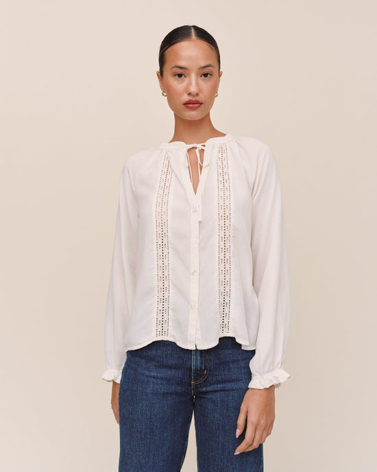 Bella Dahl Raglan Sleeve Top With Lace Inset - Ivory View 2