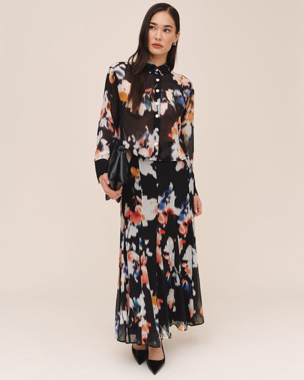 Bella DahlRelease Pleat Chiffon Skirt - Blurred Bloom PrintSkirts