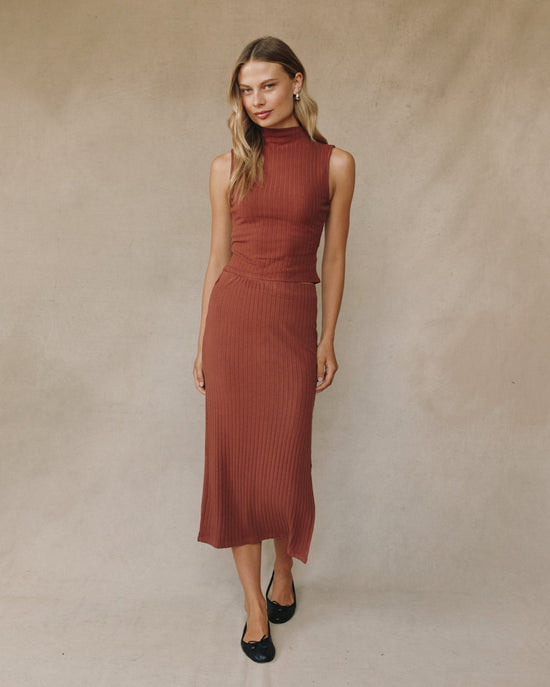 Bella Dahl Rib Mock Neck Top - Autumn Amber