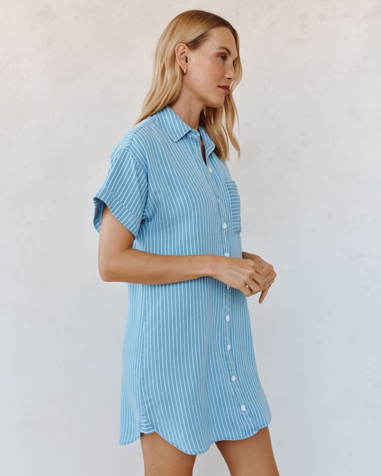 Bella DahlRoll Sleeve Pocket Shirt Dress - Coastal Stripe WashDresses