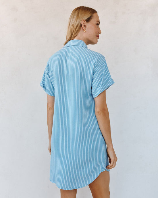 Bella Dahl Roll Sleeve Pocket Shirt Dress - Coastal Stripe Wash View 2