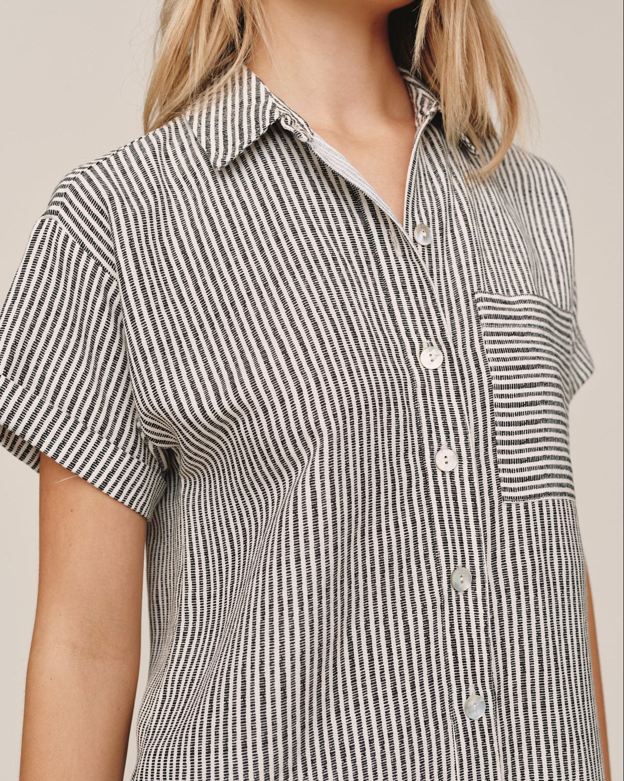 Bella DahlRoll Sleeve Pocket Shirt Dress - Hatch StripeDresses