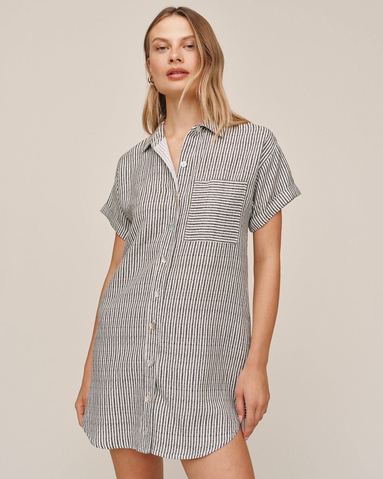 Bella DahlRoll Sleeve Pocket Shirt Dress - Hatch StripeDresses